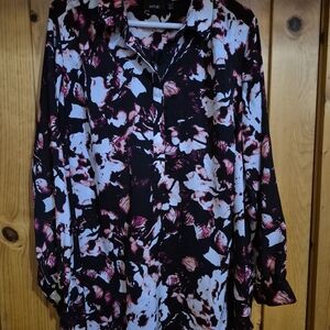 Apt. 9 Women's Button-Down Shirt - Black and Pink Floral